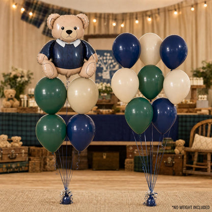 Preppy Teddy Bear foil balloon bouquet and latex-only balloon bouquet