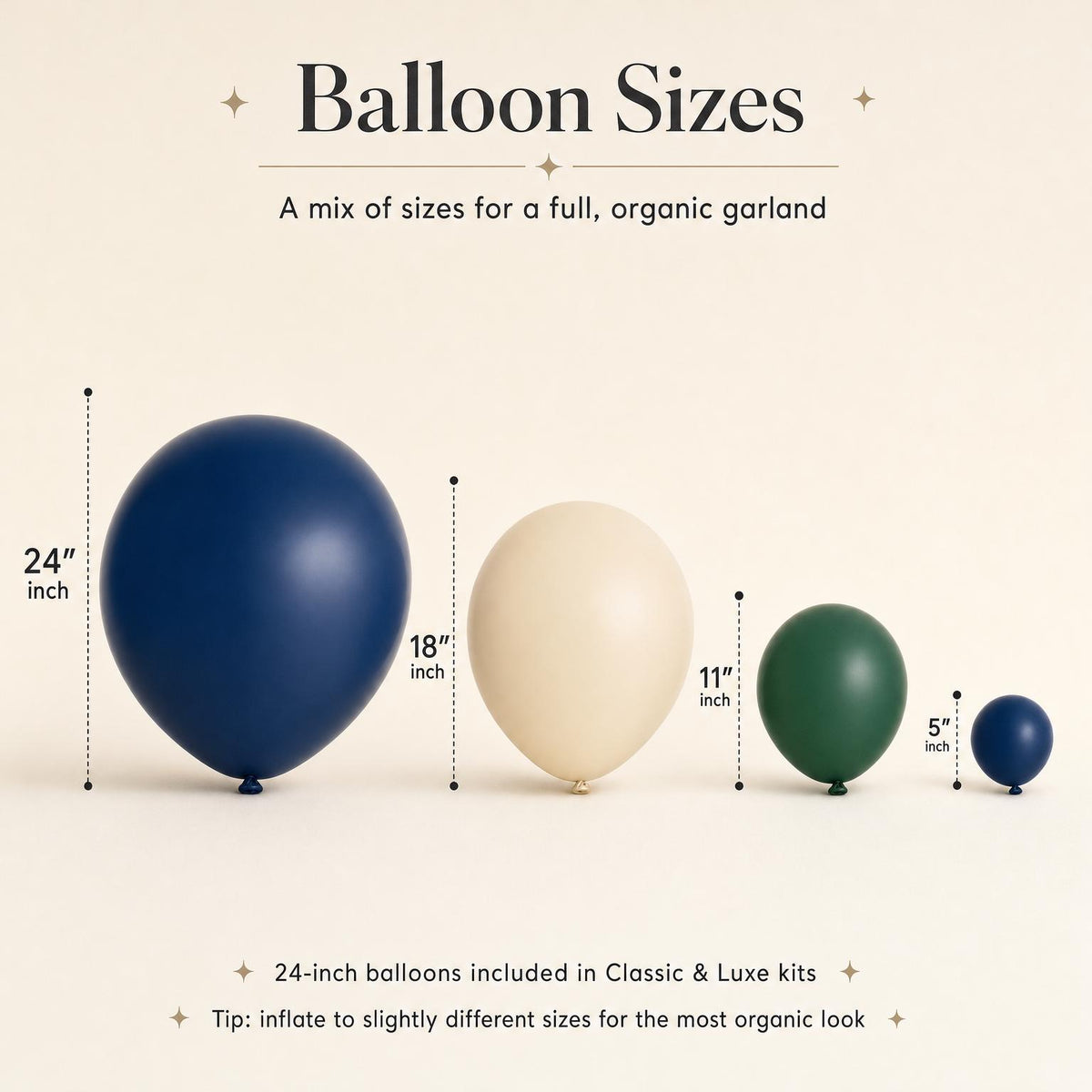 24, 18, 11 and 5 inch balloons in the Preppy Teddy Bear kit colors