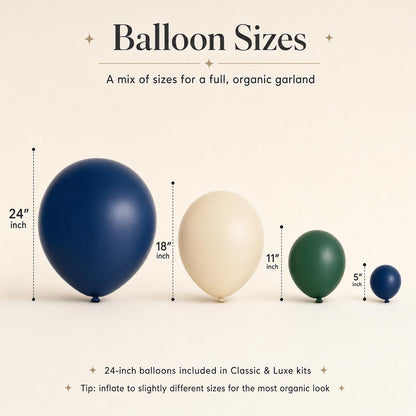 24, 18, 11 and 5 inch balloons in the Preppy Teddy Bear kit colors
