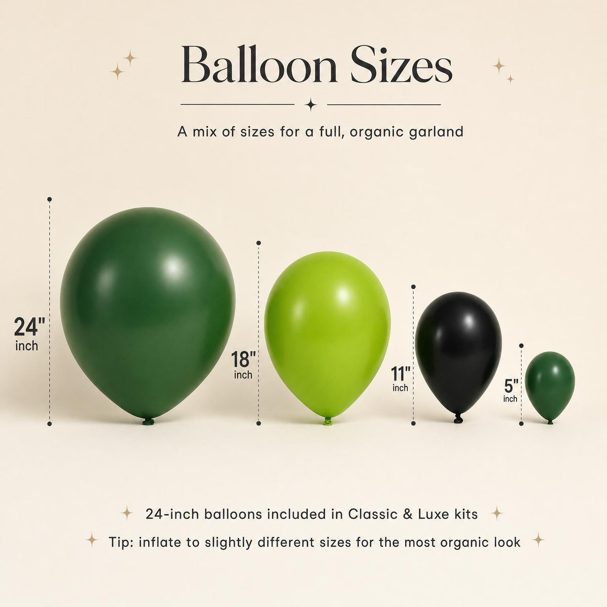 24, 18, 11 and 5 inch balloons in the Grinch Whoville Christmas (Licensed) kit colors