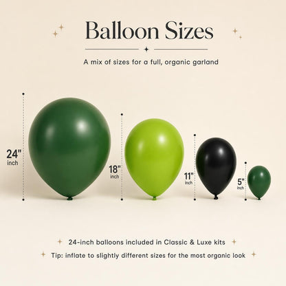 24, 18, 11 and 5 inch balloons in the Grinch Whoville Christmas (Licensed) kit colors