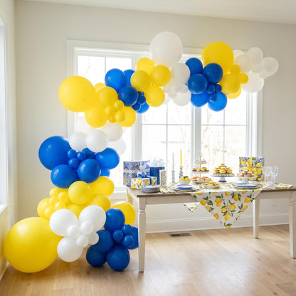 Amalfi Coast balloon garland installed on a wall at home