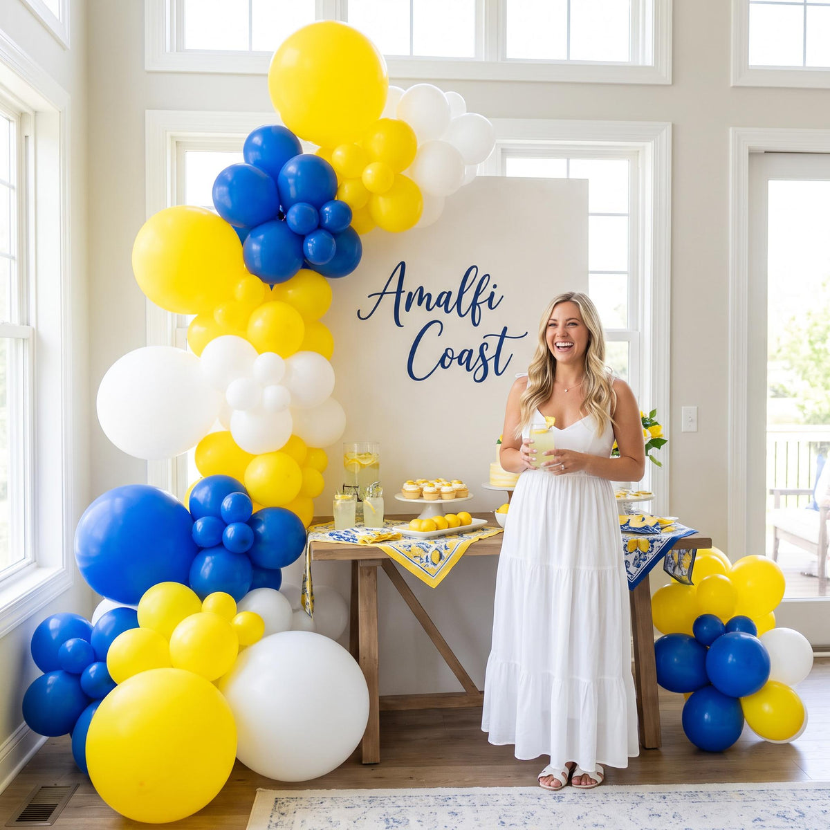 Amalfi Coast balloon garland styled at a party
