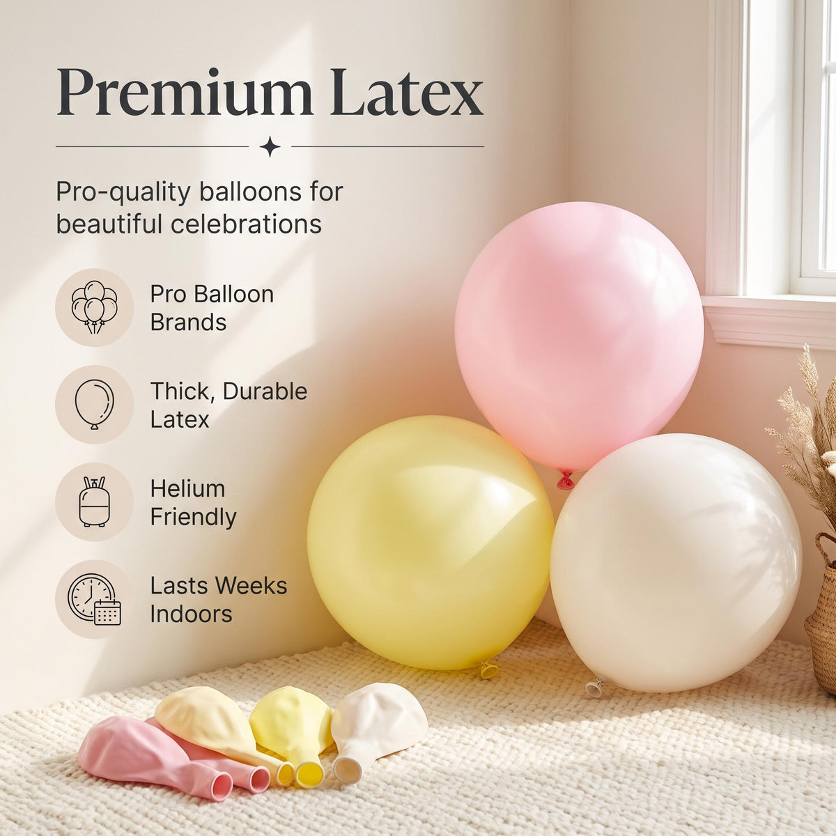 Premium latex balloons in the Pink Lemonade kit colors