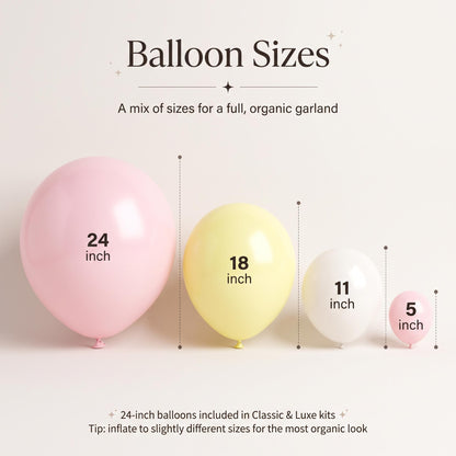 24, 18, 11 and 5 inch balloons in the Pink Lemonade kit colors