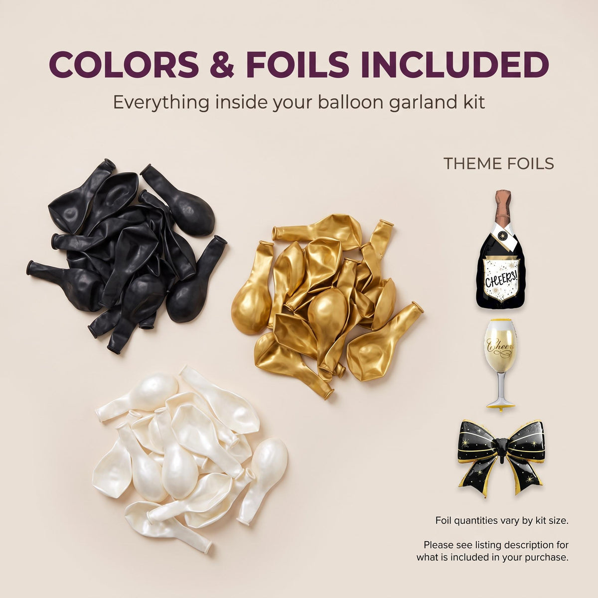 Latex colors and foil balloons included in the Cheers To 2027 balloon garland kit