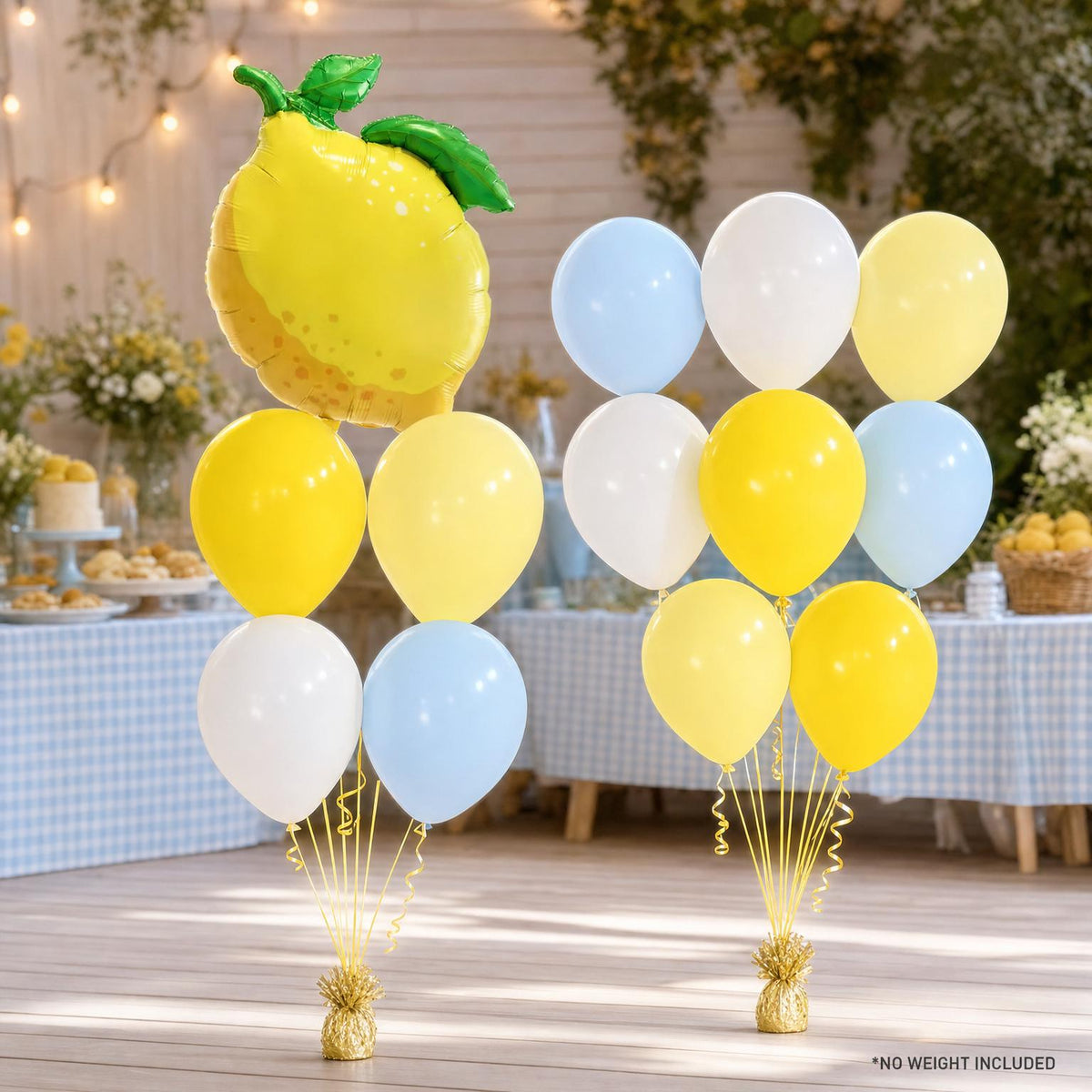 Freshly Squeezed (Blue) foil balloon bouquet and latex-only balloon bouquet