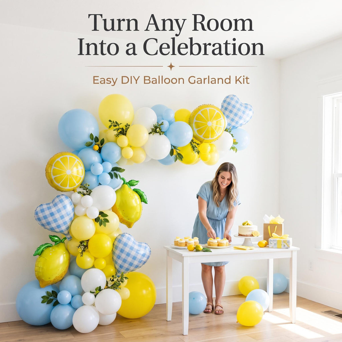 Freshly Squeezed (Blue) balloon garland party setup