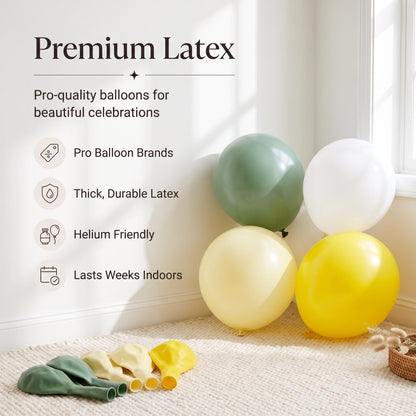 Premium latex balloons in the Freshly Squeezed (Eucalyptus) kit colors